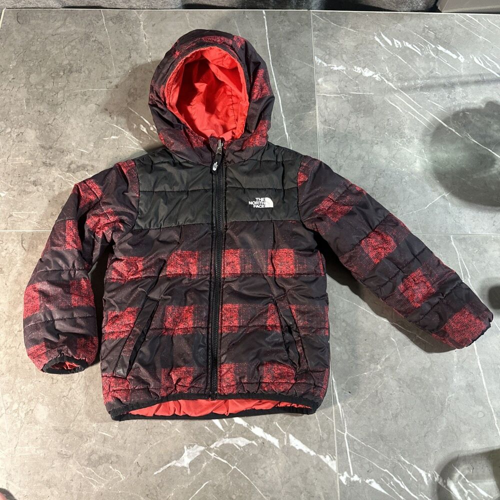 North Face Boys’ Reversible Jacket Red Black Plaid Size 5 Youth Toddler